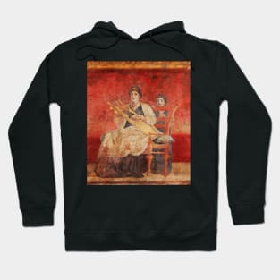 SEATED WOMAN PLAYING A LYRE POMPEII ANTIQUE ROMAN FRESCO IN RED Hoodie